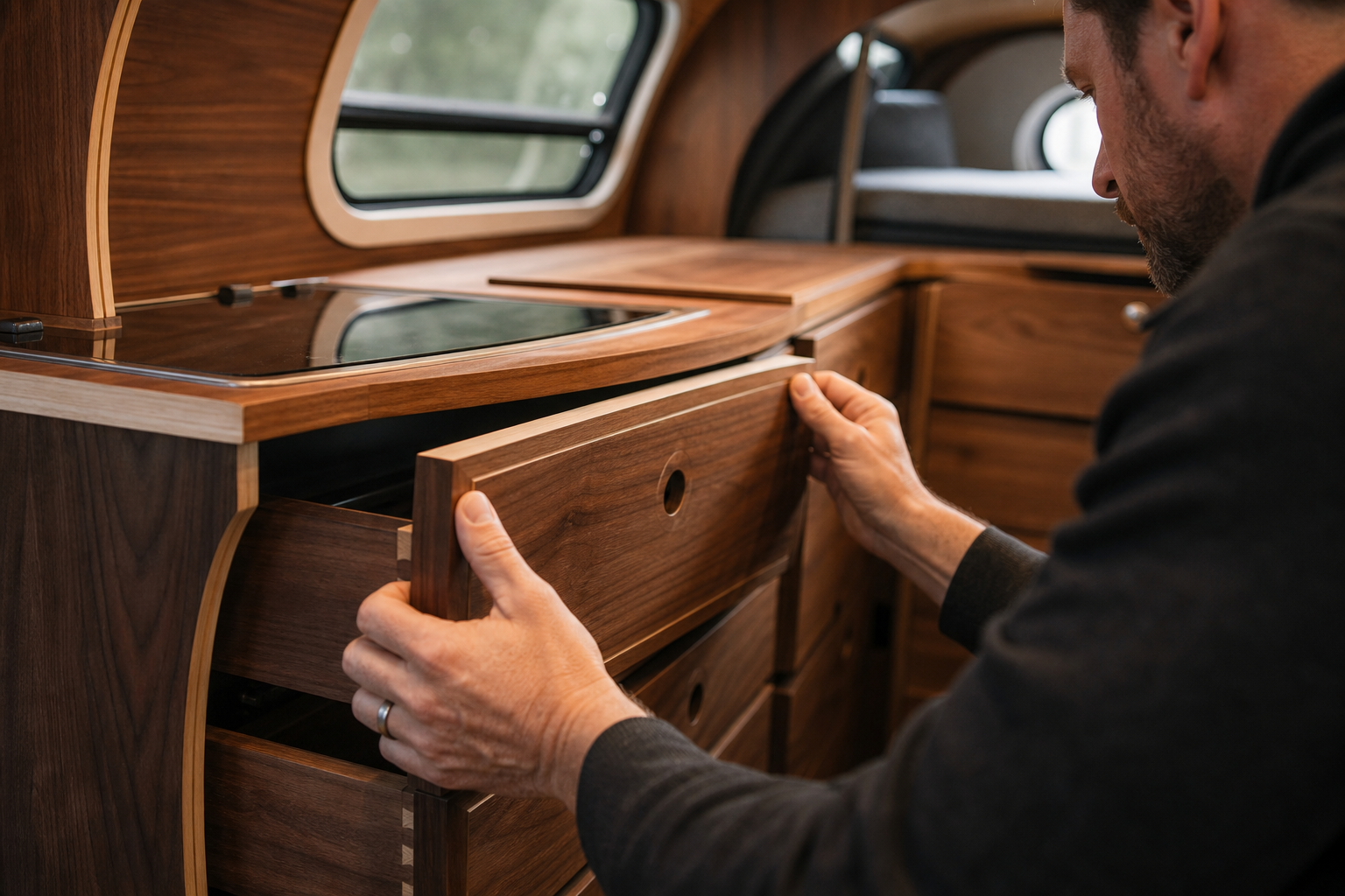Artisan craftsmanship inside a nuCamp camper